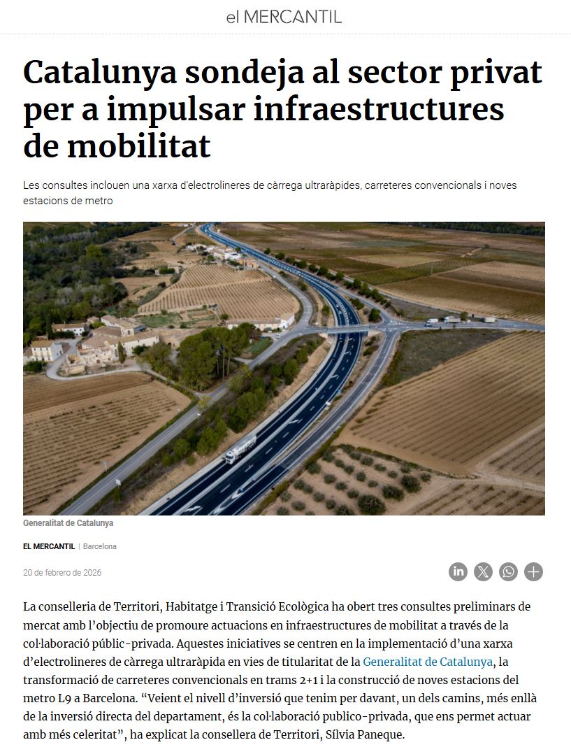Catalunya sondeja al sector privat per a impulsar infraestructures de mobilitat
