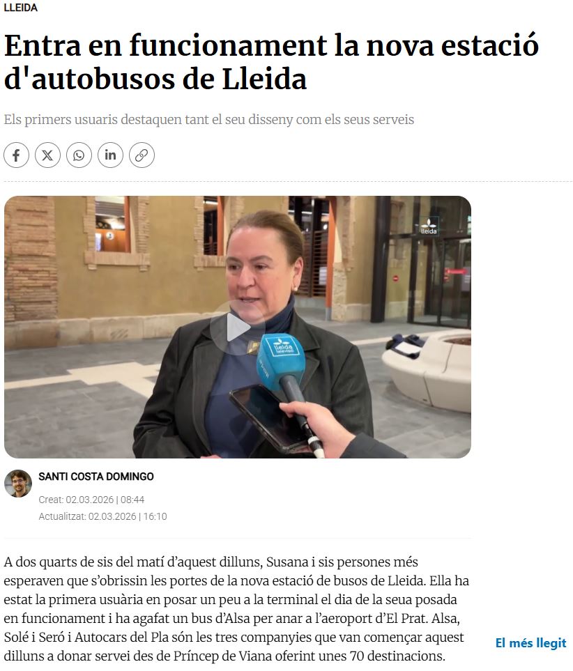 Entra en funcionament la nova estació d'autobusos de Lleida