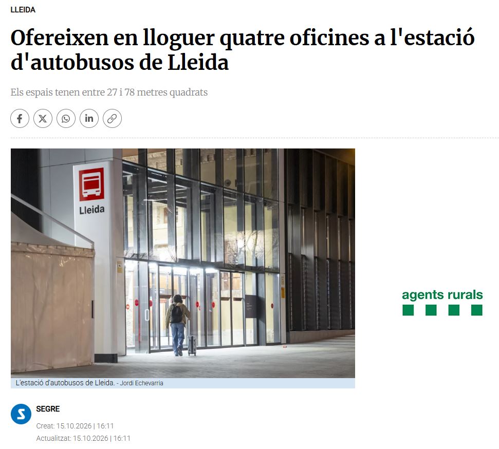 Ofereixen en lloguer quatre oficines a l'estació d'autobusos de Lleida